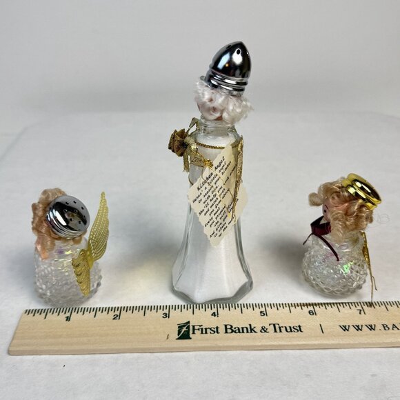 Set Of 3 Vintage Kitchen Angel Salt and Pepper Shakers Glass Handmade 2.5"-5" - Picture 13 of 13